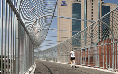 Jogger on the new bridge at Anderston